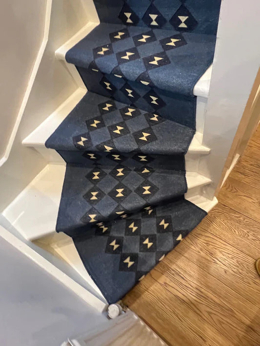 Stair runner Sophie Cooney Raw Cotton Tria Blue