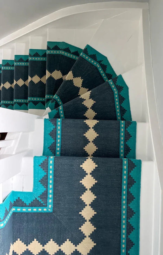 Stair runner Sophie Cooney Raw Cotton Terra Blue