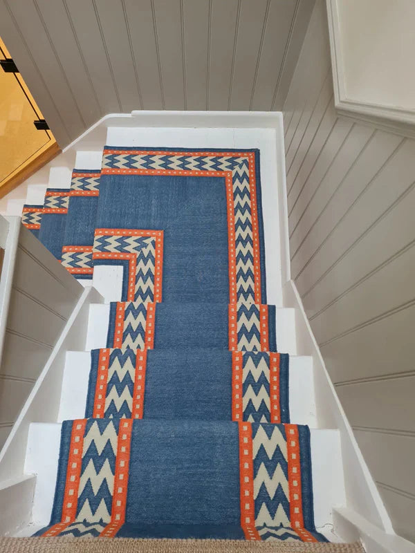 Stair Runner Sophie Cooney Raw Cotton Thora Blue
