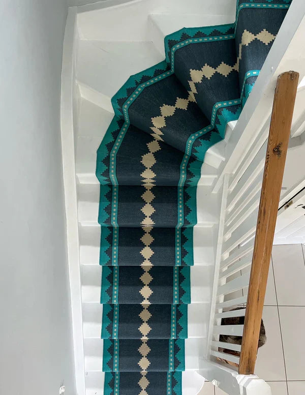 Stair runner Sophie Cooney Raw Cotton Terra Blue