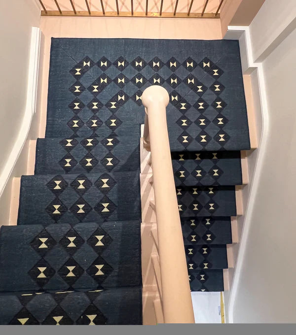 Stair runner Sophie Cooney Raw Cotton Tria Blue